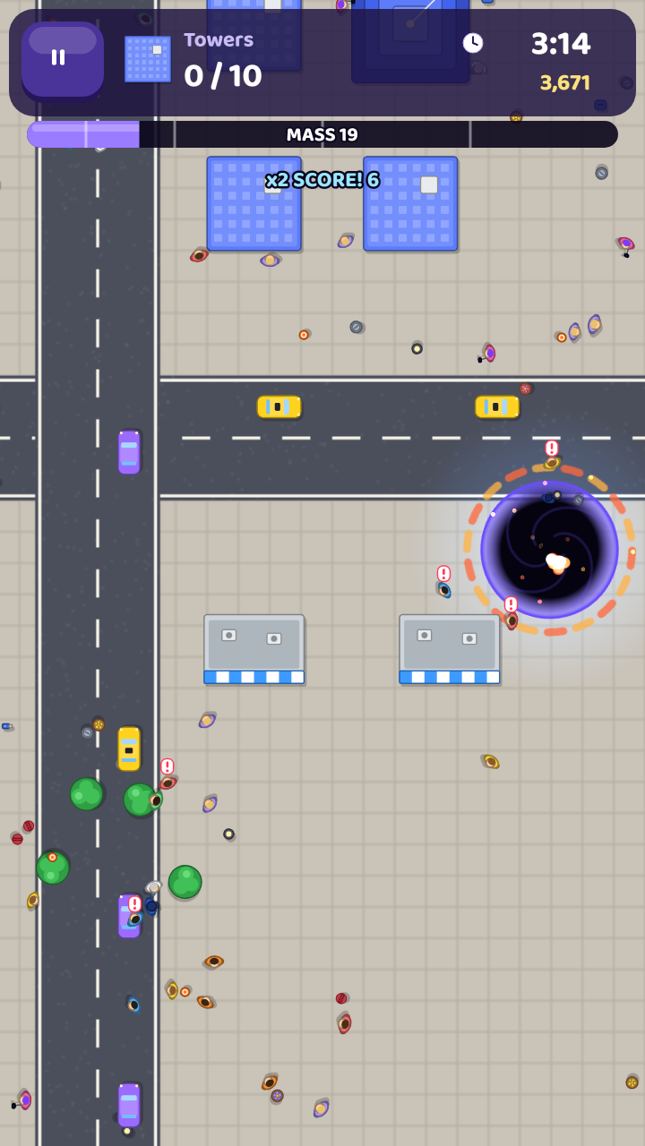 Downtown level with towers and traffic